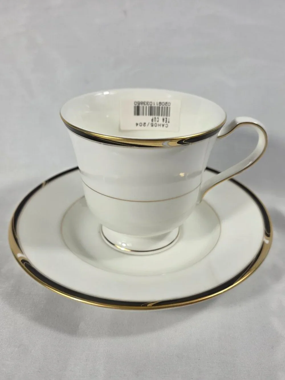 ONE Mikasa Academy Bone China Cup & Saucer Set White with Black & Gold Band